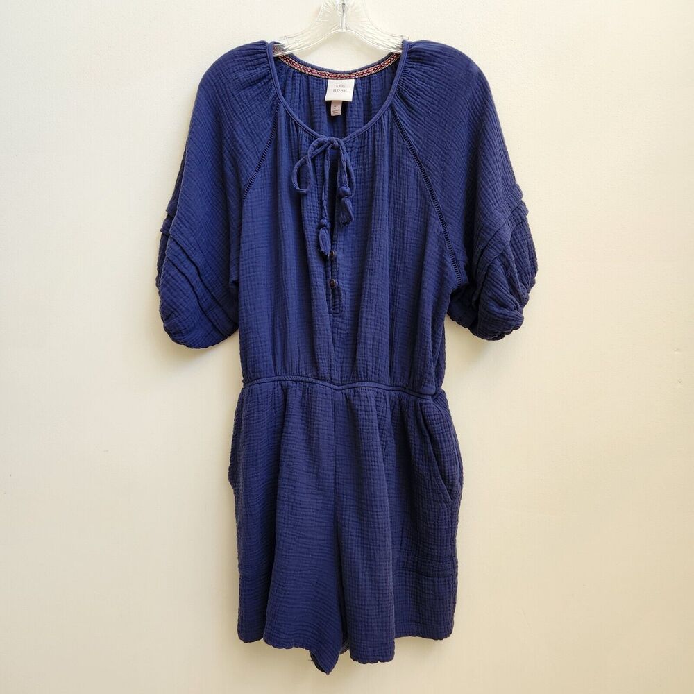 Knox Rose Romper Womens XL Navy Short Sleeve Gauzy Crinkle Beach Summer Vacation